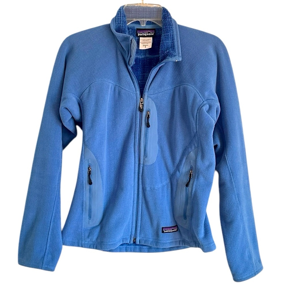 Patagonia R2 Blue Fleece Full Zip High Collar Winter Lightweight Jacket Sz Small